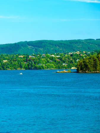 Tourism vacation and travel. Landscape and fjord near Bergen in Norway, Scandinavia.の写真素材