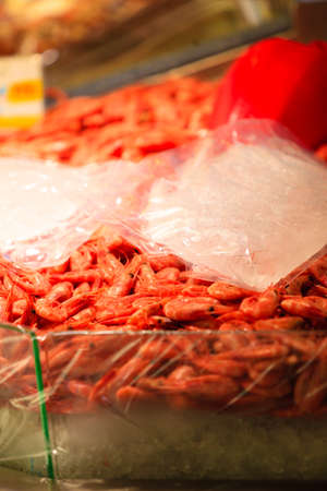 Shrimps at famous fish market (Fisketorget) in Bergen, Norwayの写真素材