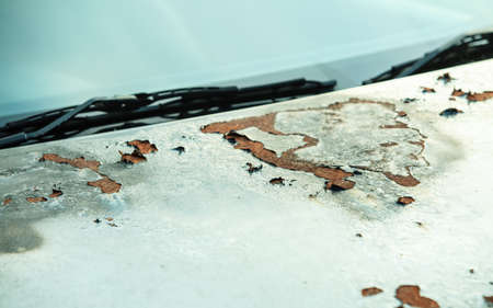 Closeup rusty car detail with windscreen wiperの写真素材