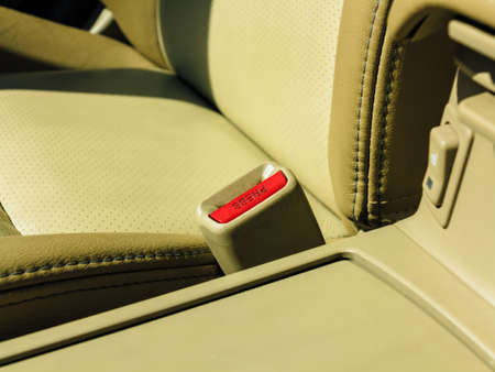 Transportation and safety concept. interior modern car elements, close-up of seat belt.の写真素材