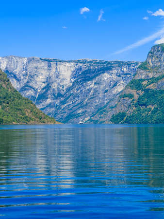 Tourism vacation and travel. Mountains and fjord Sognefjord in Norway, Scandinavia.の写真素材