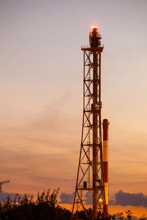 Night view of the refinery petrochemical plant in Gdansk, Poland Europe.の写真素材