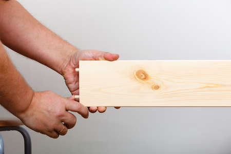 Human assembling wood furniture. DIY enthusiast doing home improvement.の写真素材