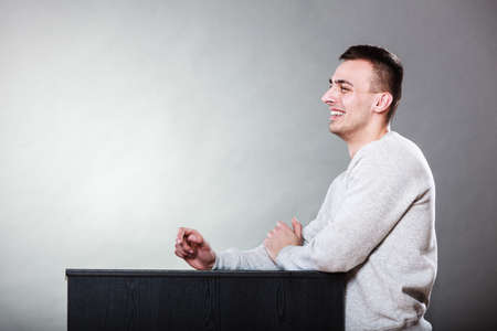 Happy and laughing man. Smiling guy. Amusing man making a laugh.