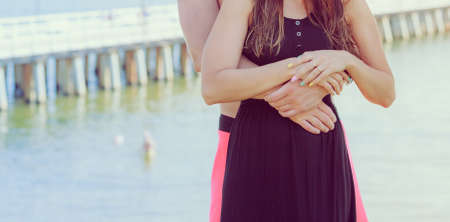 Couple outdoor. Woman and man outdoor on sunny day. Good relationship.の写真素材