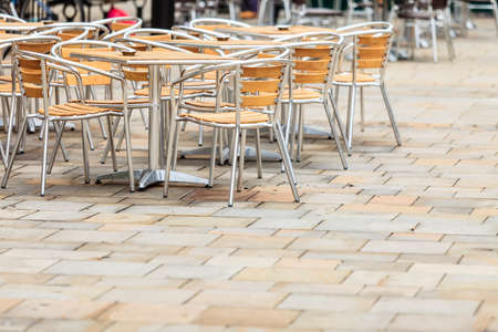 Outdoor restaurant coffee open air cafe chairs with table. Summer vacation on resortの写真素材