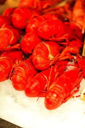 Seafood at famous fish market (Fisketorget) in Bergen, Norwayの写真素材
