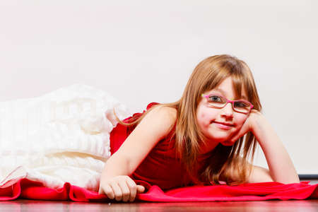 Charming little girl in beauty princess dress. Smiling lovely cute female child.の写真素材