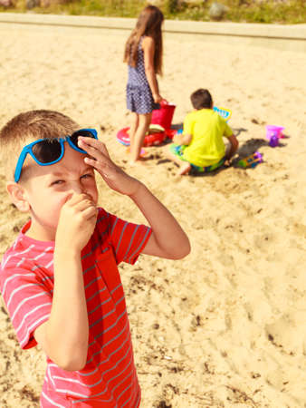 Summer holidays and common travel. Lovely happy active family on vacation trip. Relatives spending enjoyable good time together.の写真素材