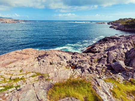 The rocky coast landscape of southern Norway with an ocean view in Rogaland county Norway.の写真素材