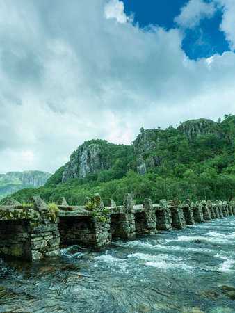Stone slab bridge Terland Klopp in Norway Dalane region
