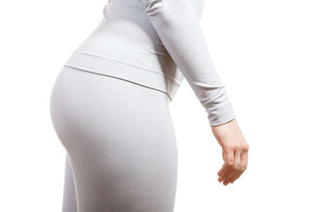 Clothing fashion sport concept. Part body picture with thermoactive underwear. Attractive fit woman...