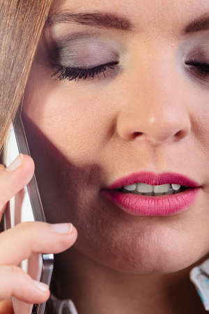 emotions and communication message young stressed woman talk make a phone call cell phone argue