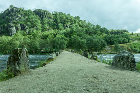 Stone slab bridge Terland Klopp in Norway Dalane regionの写真素材