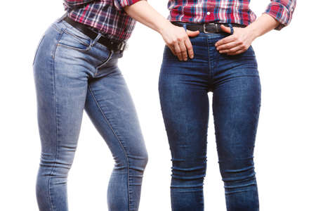 Clothing, fashion part body concept. Women hips wearing jeans pants.の写真素材