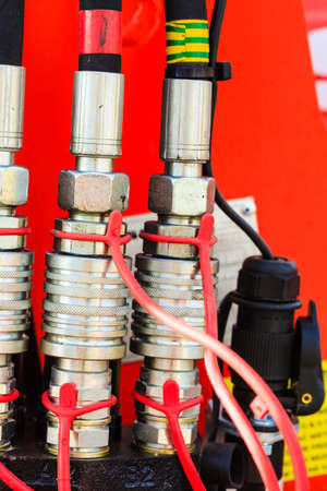 Industrial electric auto motor concept. Detailed closeup of spark plugs in machine engine