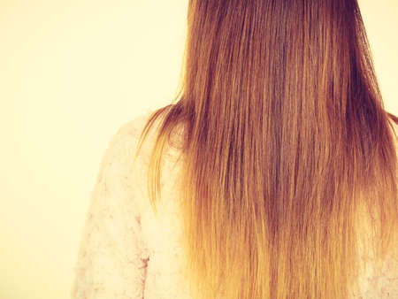 Haircare and hairstyles ideas concept. Back view of long brown straight hairの写真素材