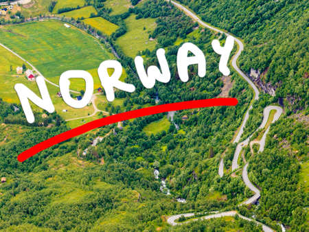 Road winding from village Geiranger to Dalsnibba mountain in More og Romsdal county, Norway.