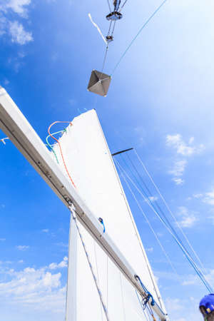 Yachting yacht sailboat sailing in baltic sea blue sky sunny day summer vacation. Tourism luxury lifestyle.の写真素材