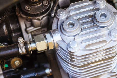 Industrial electric auto motor concept. Detailed closeup of cross section in alternator generator machine engineの写真素材