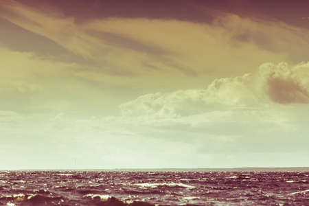 Beautiful seascape evening sea horizon and sky. Tranquil scene. Natural composition of nature. Landscape. View from yacht.の写真素材