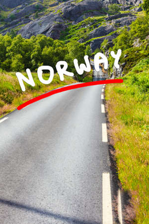 Road running through summer norwegian mountains. Beautiful landscape.の写真素材