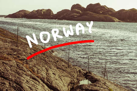 The rocky coast landscape of southern Norway with an ocean view in Rogaland county Norway.の写真素材