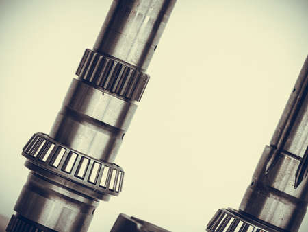 Differential transmission gearbox detailed closeup. Automobile machinery engineeing, industrial objects and details concept.の写真素材