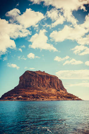 Greek rocky island Monemvasia, Greece, east coast of the Peloponnese, Lakonia. Travel destinations.の写真素材