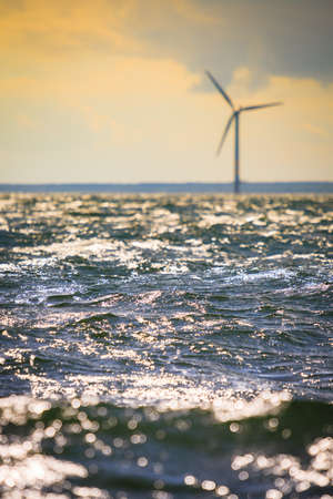 Vertical axis wind turbines generator farm for renewable sustainable and alternative energy production along coast baltic sea near Denmark. Eco power, ecology.の写真素材