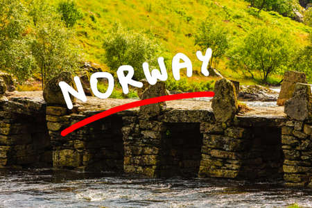 Stone slab bridge Terland Klopp in Norway Dalane regionの写真素材