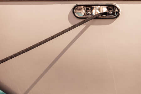 Detailed closeup of rigging on sail boat during cruise. Marine objects concept.