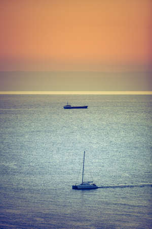 Yacht on sea water. Travel cruise holidays concept.の写真素材
