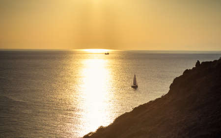 Yacht on sea water. Travel cruise holidays concept.