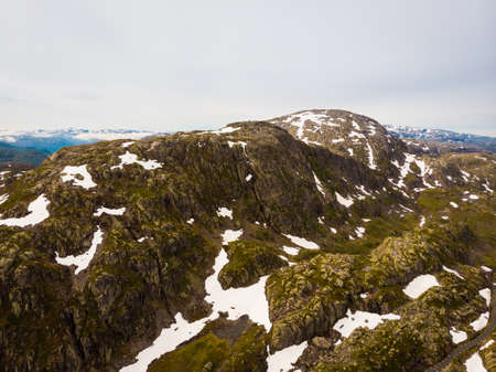 Stone rocky mountains landscape in Norway. Norwegian national tourist scenic route Ryfylke.の写真素材