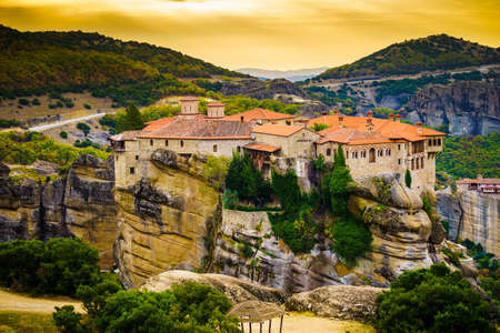 Monastery on cliff in Meteora, Thessaly Greece. Greek destinations