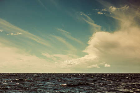 Beautiful seascape evening sea horizon and sky. Tranquil scene. Natural composition of nature. Landscape. View from yacht.の写真素材