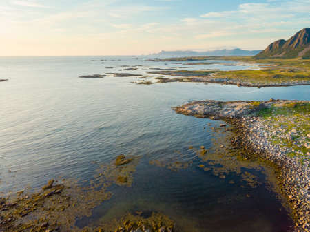 Seascape on Andoya island. Scenic rocky coastline near Nordmela village, Vesteralen archipelago, Nordland county Norway.の写真素材