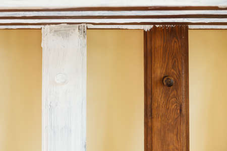 Comparison of painted with white paint and wooden plank on hanger. Diy, renovation old objects...