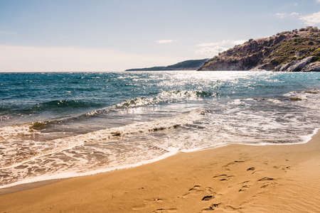 Sea and sandy beach at sunny day. Tranquil scene. Natural landscape.の写真素材