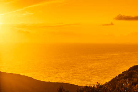 Greek coastline at early morning sun rising, Greece Peloponnese Mani. Beautiful landscape natural scenery.の写真素材