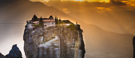 Monastery of the Holy Trinity on cliff. Greek destinations. The Meteora monasteries, Greece...