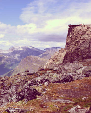 Panoramic mountains landscape from Dalsnibba mountain Geiranger Skywalk viewing platform, Norway.