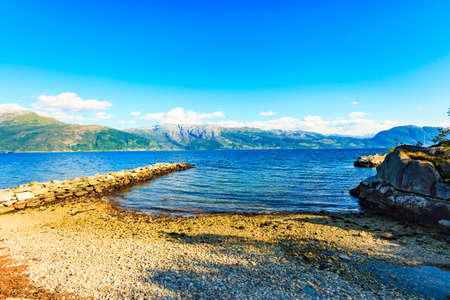 Fjord landscape Alvik in Norway, Scandinavia Europe. Tourism vacation and travel