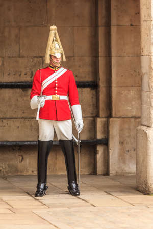 LONDON, ENGLAND UK - SEPTEMBER 20, 2014: Royal horse guards at the Admiralty House on September 20,...