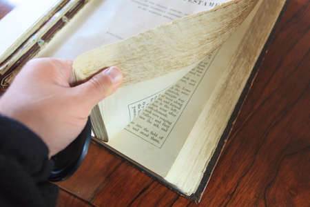 BIBURY, ENGLAND, UK - SEPTEMBER 21, 2014: Old Holy Bible in St Mary Parish Church inside in Bibury...