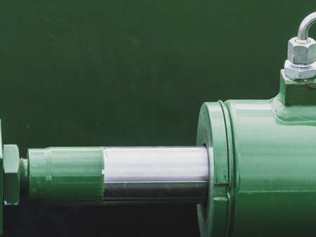 Agriculture equipment concept. Industrial detailed pneumatic, hydraulic silver machinery made of steel.の写真素材