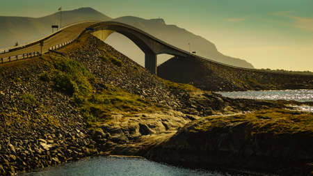 World famous Atlantic road bridge Atlanterhavsvegen in Norway Europe. Norwegian national scenic route. Tourist attraction.の写真素材