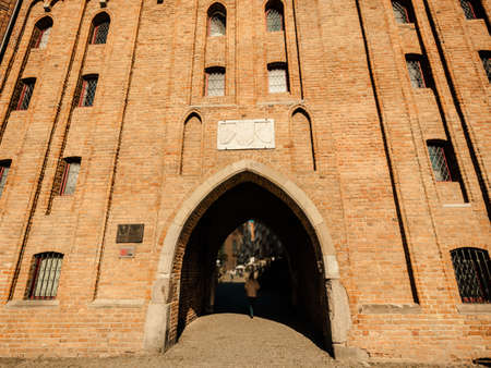 GDANSK, POLAND - AUGUST 2, 2013: St Mary's gate in old town Gdansk Danzig on August 2, 2013, Poland. Is located on the river, the Long Embankment at the mouth of St. Mary's Streetのeditorial素材
