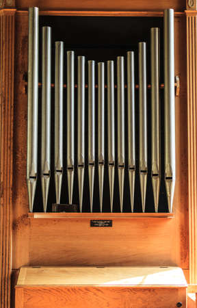 BIBURY, ENGLAND, UK - SEPTEMBER 21, 2014: Old organ in St Mary Parish Church inside in Bibury in Cotswold district on September 21, 2014, England.のeditorial素材